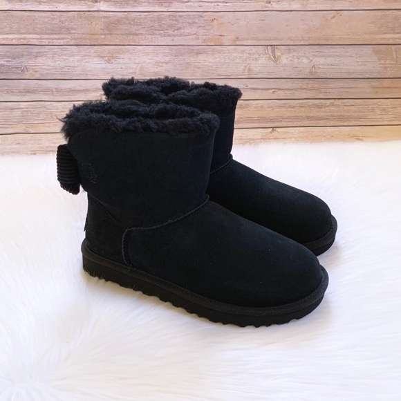 UGG Mini Bailey Corduroy Bow Boots In Black - Picture 3 of 8